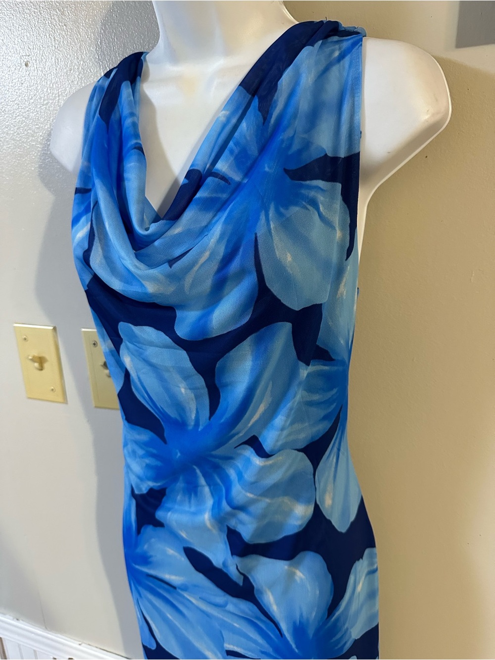 Blue Floral Cowl Neck Maxi Dress - Picture 4 of 6